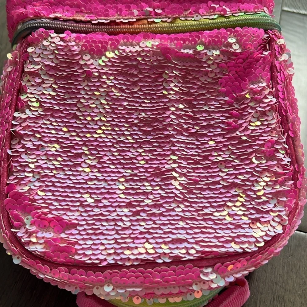 Reversible Sequin iridescent lunchbox with rainbow zipper